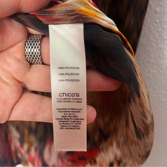 Chico's Sheer Blouse Fall Watercolor Floral Brown Orange Red Women's size 1 (MP) - Picture 4 of 4